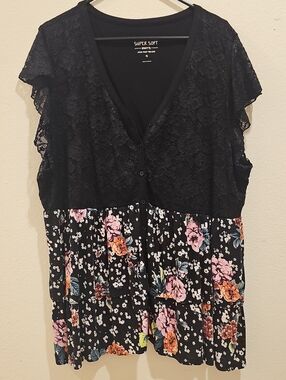 torrid Black Lace Top with Floral Skirted Hem